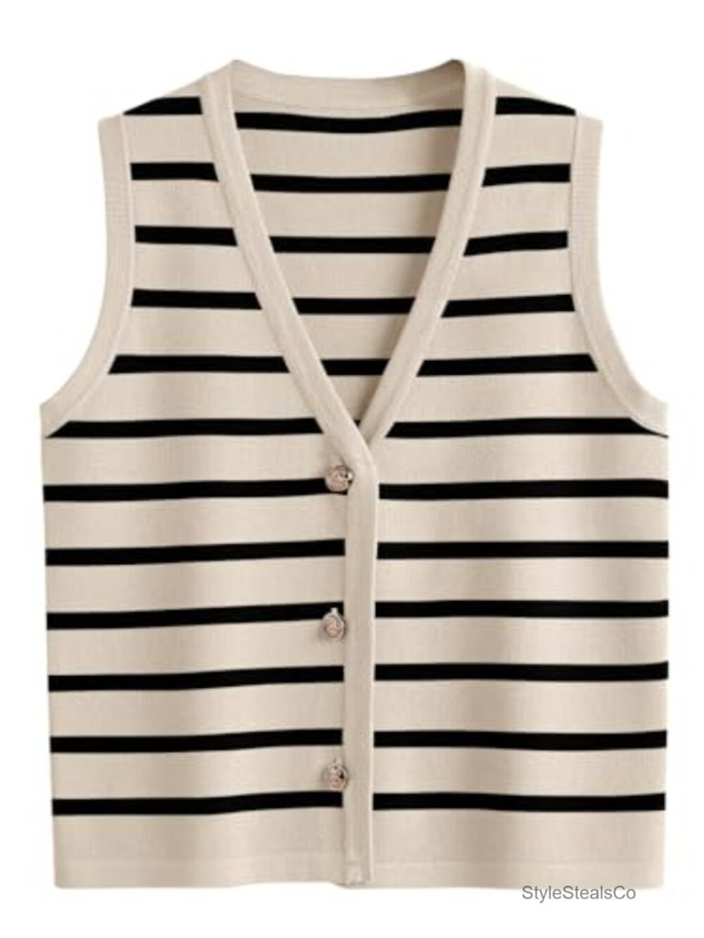 Striped Sweater Vest Button Up V Neck Sleeveless Knit Tank Top for Women